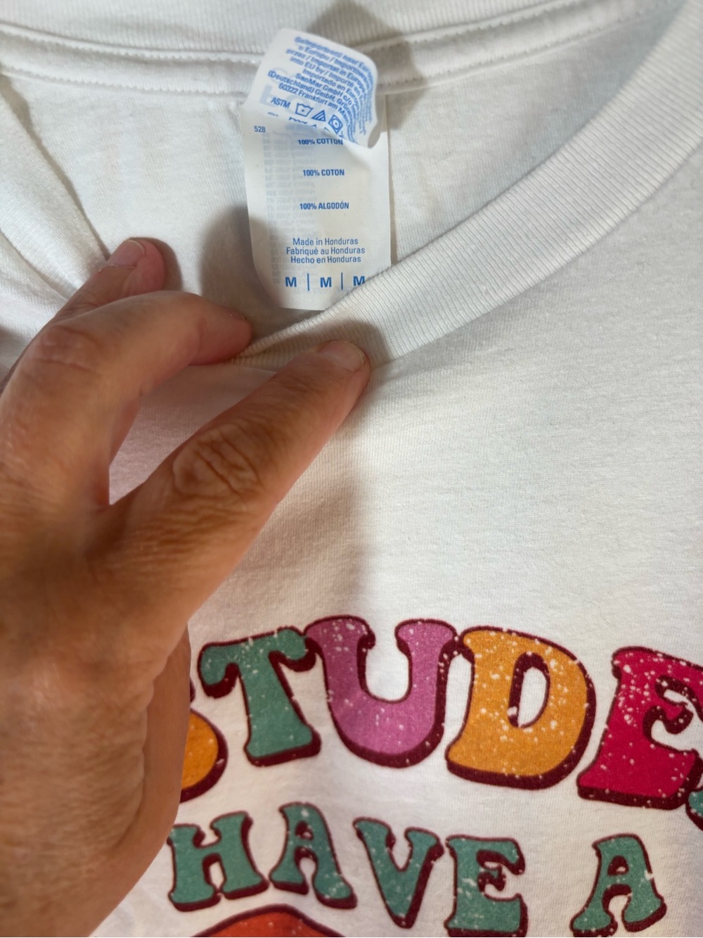 White Graphic Tee - 'My Students Have a Pizza My Heart' medium - Picture 2 of 4